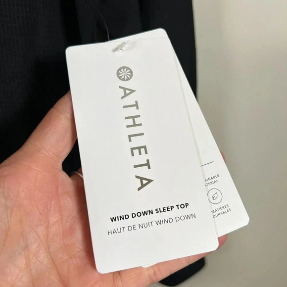 Athleta Wind Down Sleep Top Size Large Black Waffle Knit Henley Lounge Comfy - Picture 5 of 10